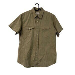 West Major Khaki Tan Pearl Snap Short Sleeve USA Button Shirt Mens Large